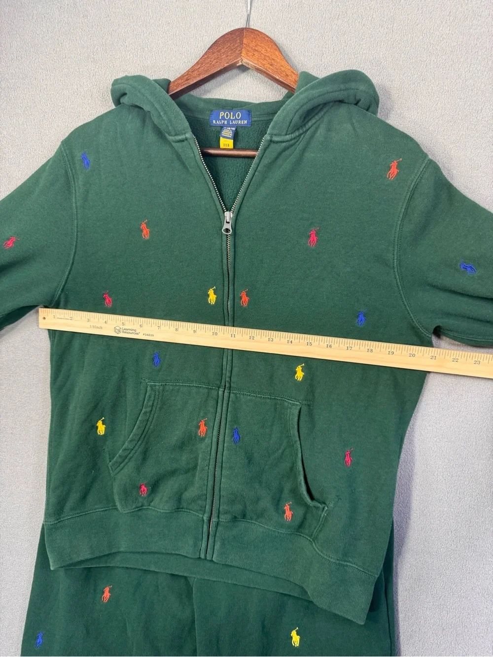 Polo Ralph Lauren Green Fleece Jogger Sweater Set with Colorful Pony Logos, XL